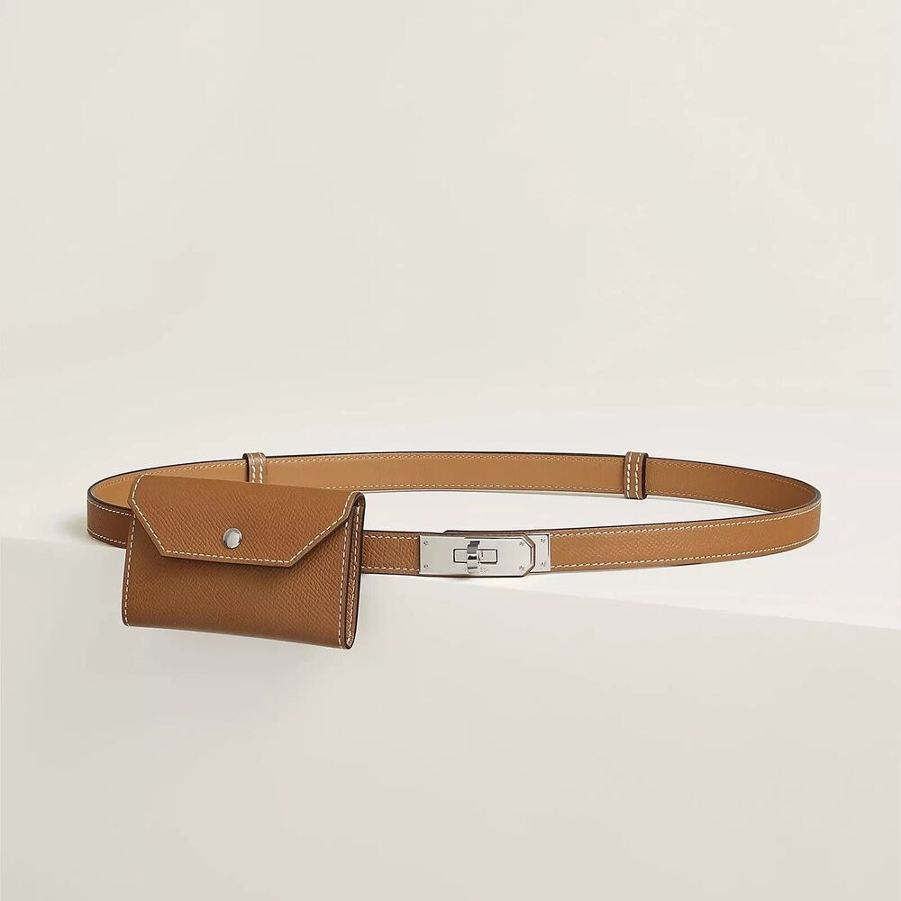 HERMES Kelly Pocket 18 adjustable belt in "Gold" leather, palladium buckle, NIB